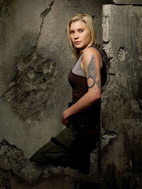 Katee Sackhoff. Kathryn Ann "Katee" Sackhoff (born April 8, 1980) is an American actress known mainly for playing Captain Kara "Starbuck" Thrace on the Sci Fi Channel's television program Battlestar Galactica. In 2004, she was nominated for the Saturn Award for Best Supporting Actress on Television for her work in the Battlestar Galactica mini ...